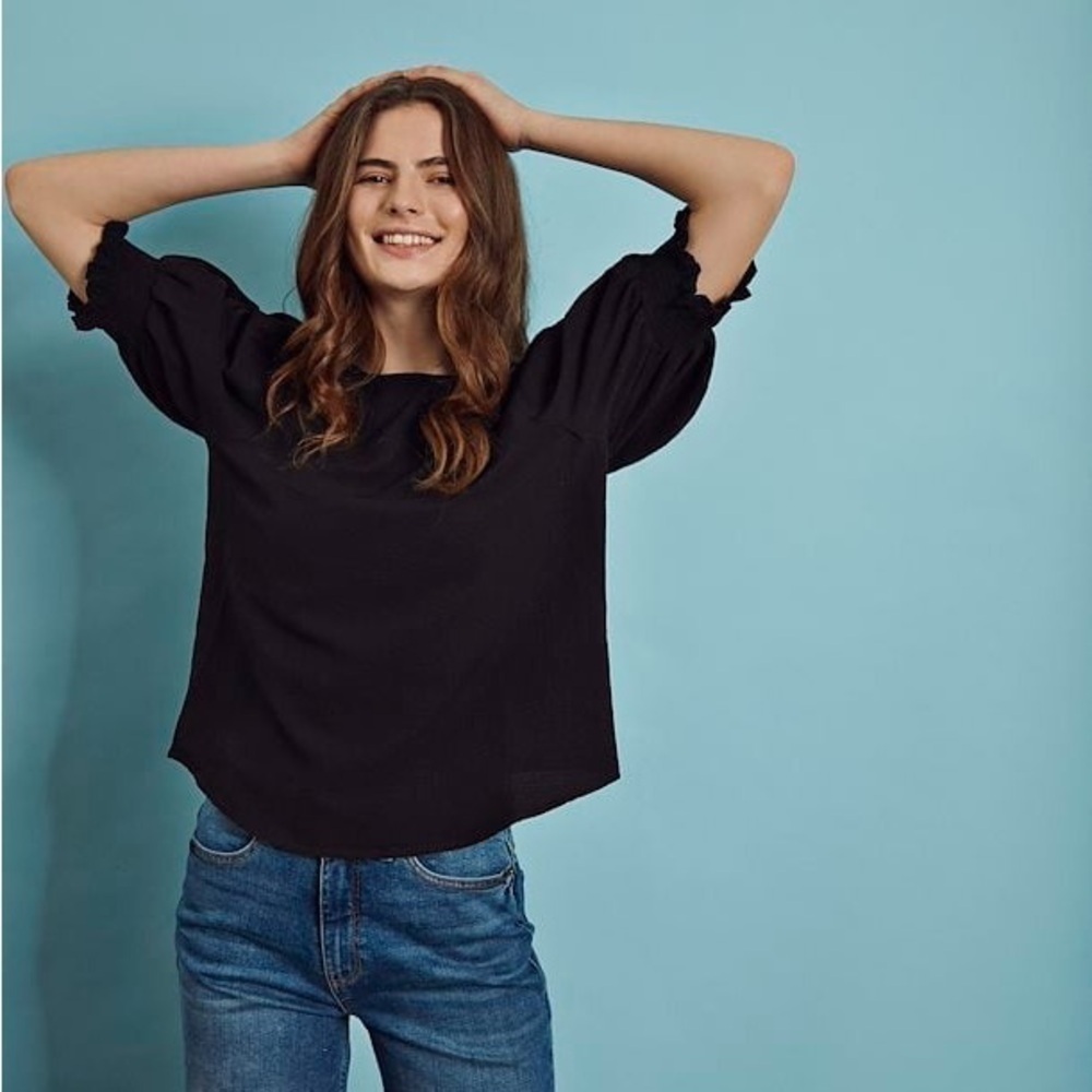 ICHI BLOUSE SHORT office‎ basic SLEEVE scandi simple minimal professional casual